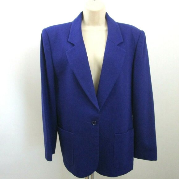 Vintage Koret 100% Wool Blazer Jacket Size 14 Purple Career Button Front EUC - Picture 1 of 8